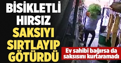 Denizli'de Bisikletli Hırsız Saksı Çaldı