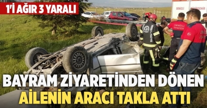Bayram Ziyaretinden Dönen Ailenin Aracı Takla Attı