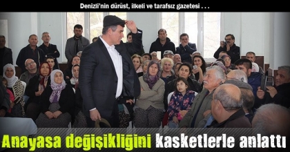 Anayasa değişikliğini kasketlerle anlattı