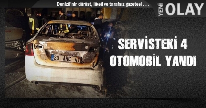 SERVİSTEKİ 4 OTOMOBİL YANDI