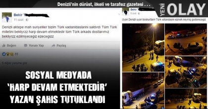 SOSYAL MEDYADA ‘HARP DEVAM ETMEKTEDİR’ YAZAN ŞAHIS TUTUKLANDI