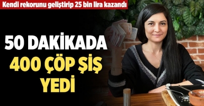 50 dakikada 400 çöp şiş yedi