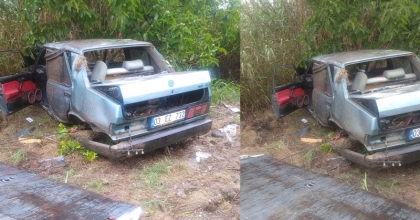 OTOMOBİL TARLAYA UÇTU