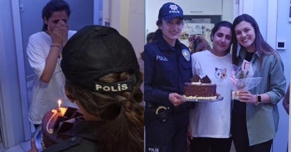 GENÇ KIZA POLİSLERDEN DOĞUMGÜNÜ SÜRPRİZİ