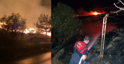 BODRUM'DA ALEVLER GECEYİ AYDINLATTI