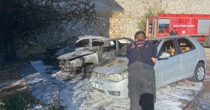 PARK HALİNDEKİ ÜÇ ARAÇ ALEVLERE TESLİM OLDU  