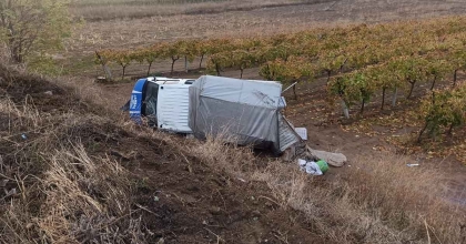 KONTROLDEN ÇIKAN KAMYONET ÜZÜM BAĞINA DEVRİLDİ: 5 YARALI