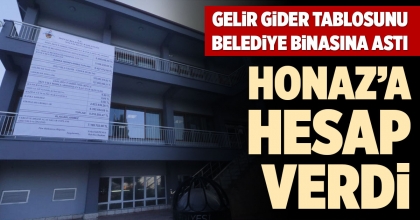 GELİR GİDER TABLOSUNU BELEDİYE BİNASINA ASTI