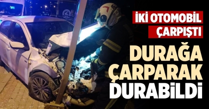 SAVRULAN OTOMOBİL DURAĞA ÇARPARAK DURABİLDİ
