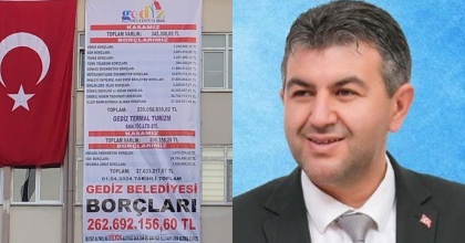 GEDİZ BELEDİYESİNİN GÜNCEL BORCU BELEDİYE BİNASINA ASILDI  