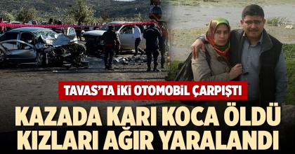 TAVAS’TA İKİ OTOMOBİL ÇARPIŞTI: 2 ÖLÜ 4 YARALI