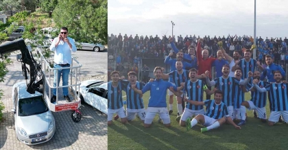 YEŞİL SAHALARA GİRİŞİ YASAKLANDI, VİNÇ KİRALAYIP MAÇI İZLEDİ  