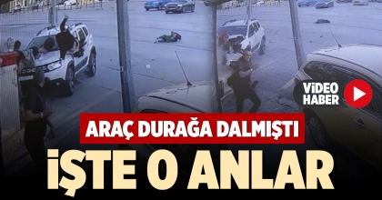 DENİZLİ'DE OTOMOBİLİN DURAĞA DALDIĞI ANLAR KAMERADA