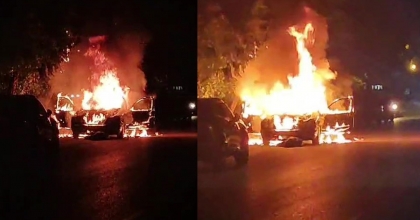 PARK HALİNDEKİ ARAÇ ALEV TOPUNA DÖNDÜ  