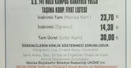 MANİSA'DA TOPLU TAŞIMAYA YÜZDE 40 ORANINDA ZAM