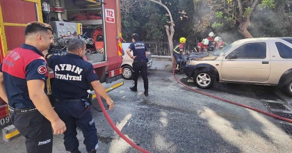 KUŞADASI’NDA PARK HALİNDEKİ CİP ALEV ALDI