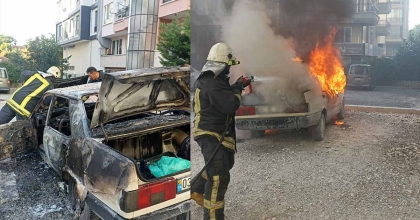 PARK HALİNDEKİ OTOMOBİL ALEV ALEV YANDI