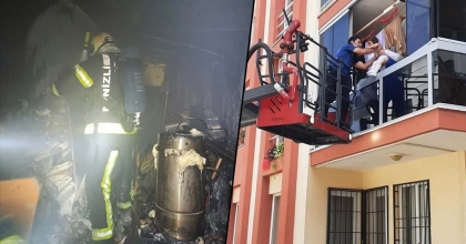 YANAN BİNADA MAHSUR KALANLARI İTFAİYE KURTARDI