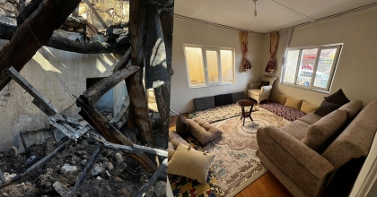 EVİNİ YANGINDA KAYBEDEN AİLENİN YARALARI SARILDI