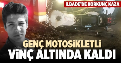 GENÇ MOTOSİKLETLİ VİNÇ ALTINDA KALDI