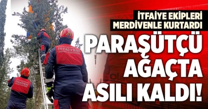 PARAŞÜTÇÜ AĞAÇTA ASILI KALDI