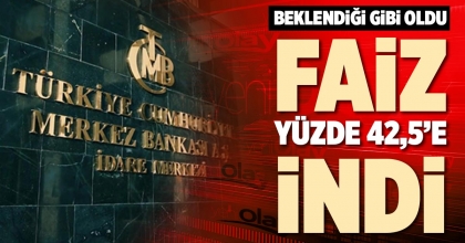 FAİZ YÜZDE 42,5’E İNDİ