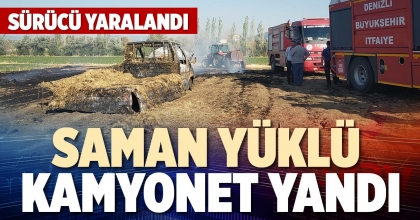SAMAN YÜKLÜ KAMYONET YANDI