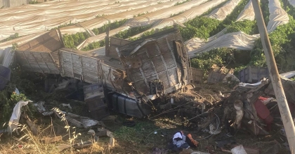YOLDAN ÇIKAN TIR BAĞA UÇTU, ŞOFÖR ÖLDÜ