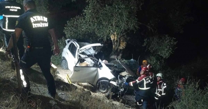 OTOMOBİL ZEYTİN BAHÇESİNE UÇTU: 2 ÖLÜ, 1 YARALI