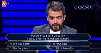 KİM MİLYONER OLMAK İSTER'DE 1 MİLYON TL'LİK SORUYA ULAŞTI