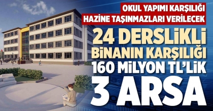 24 DERSLİKLİ BİNANIN KARŞILIĞI 160 MİLYON TL’LİK 3 ARSA