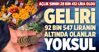 GELİRİ 92 BİN 547 LİRANIN ALTINDA OLANLAR  YOKSUL