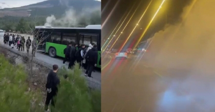 DENİZLİ'DE İKİ BELEDİYE OTOBÜSÜNDEN DUMANLAR YÜKSELDİ