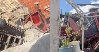 TRAKTÖR BAHÇEYE UÇTU