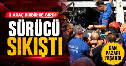 3 ARAÇ BİRBİRİNE GİRDİ, SÜRÜCÜ SIKIŞTI