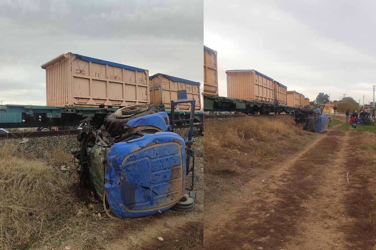 YÜK TRENİNİ TRAKTÖRE ÇARPTI