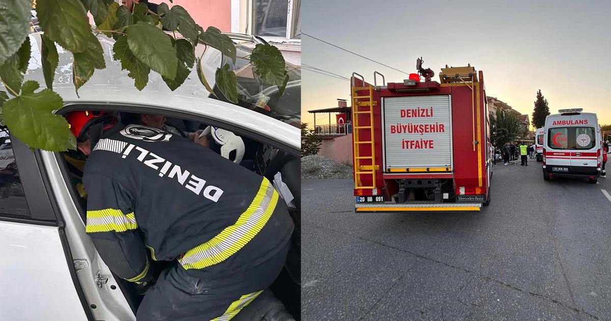 YOLDAN ÇIKAN OTOMOBİL ÖNCE AĞACA SONRA EVE ÇARPTI