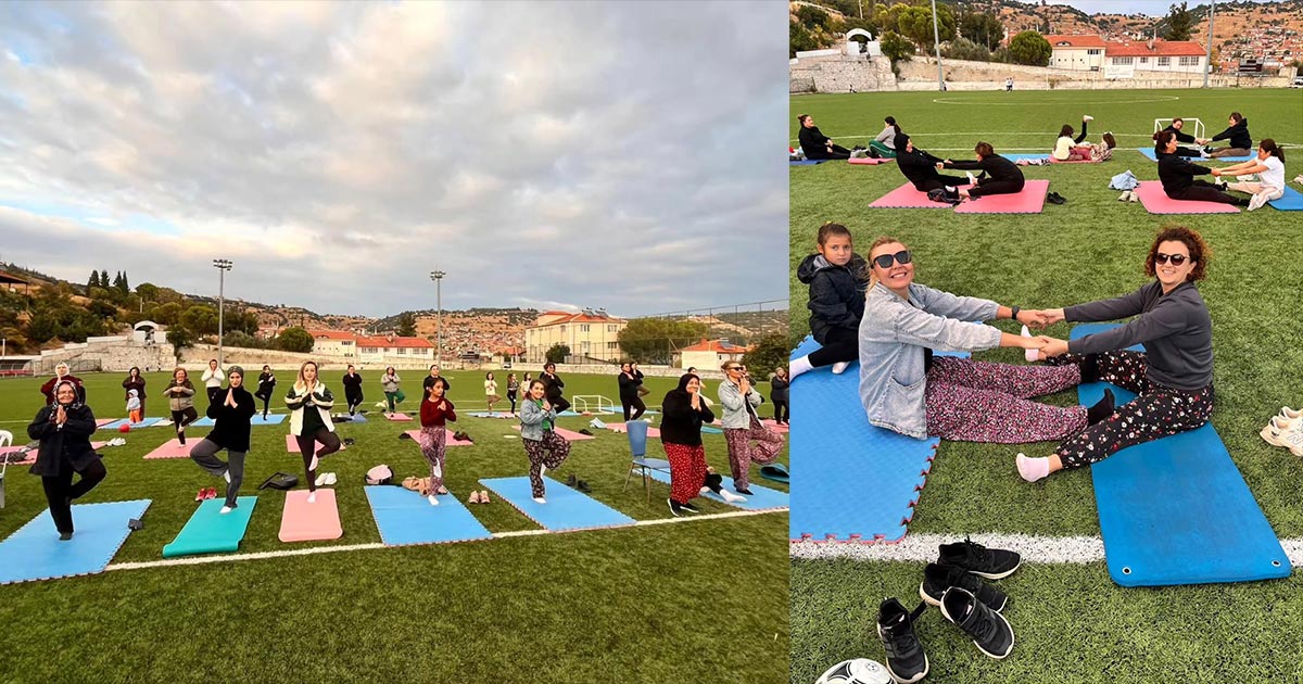 GÜNEYLİ KADINLAR STATTA YOGA YAPTI